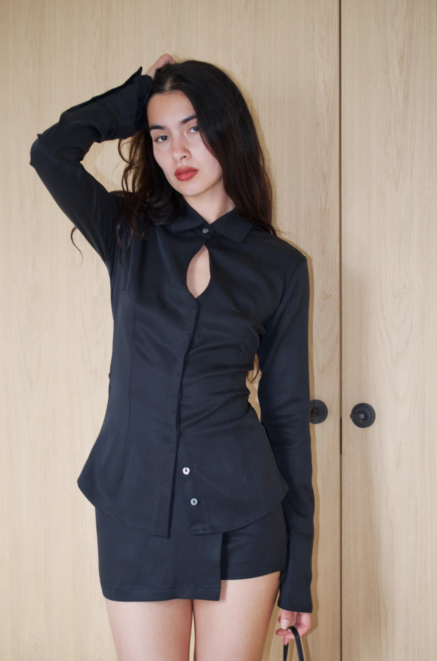 Keyhole Long Sleeve Shirt | Black Twill - Image 5