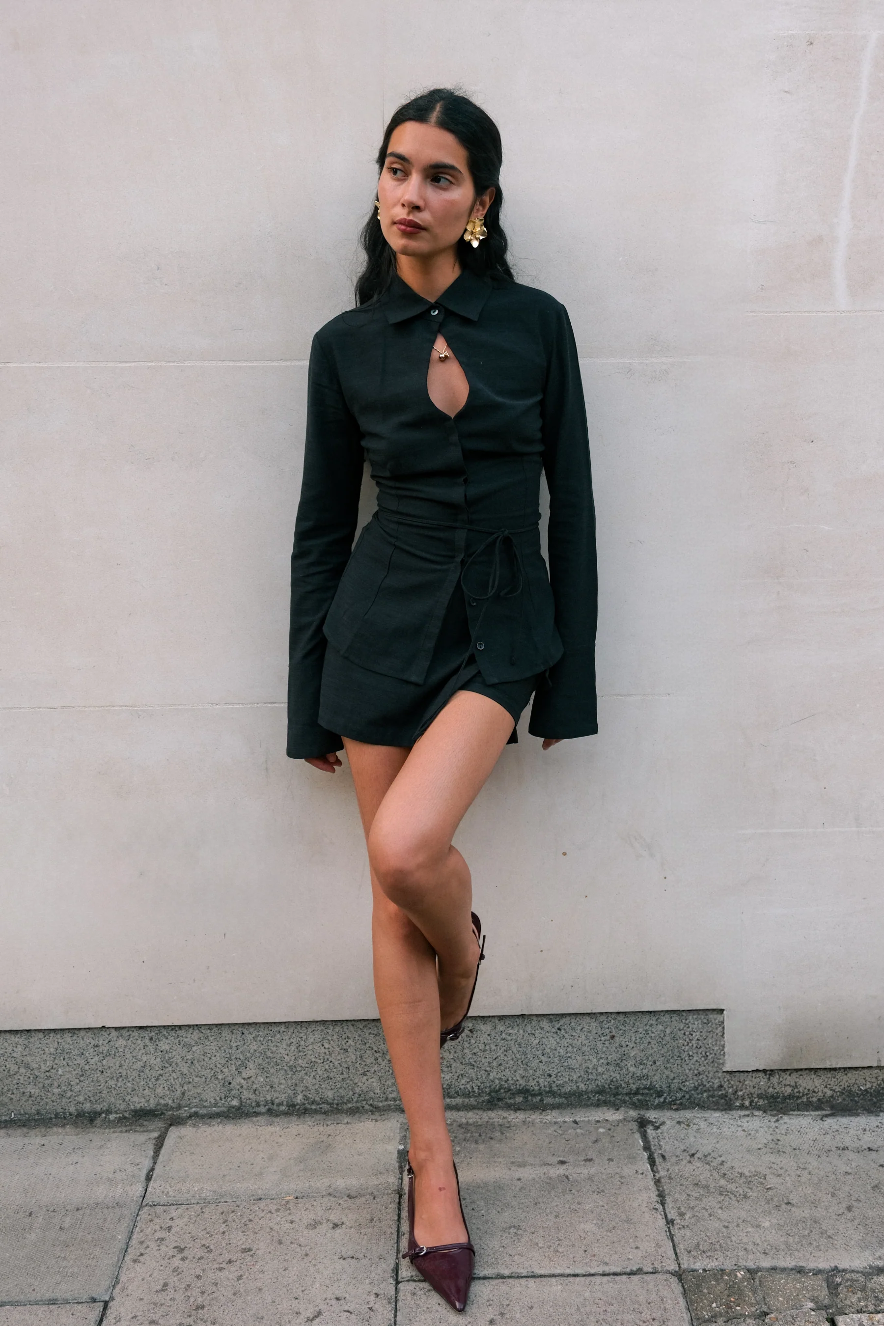 Keyhole Long Sleeve Shirt | Black Twill - Image 6