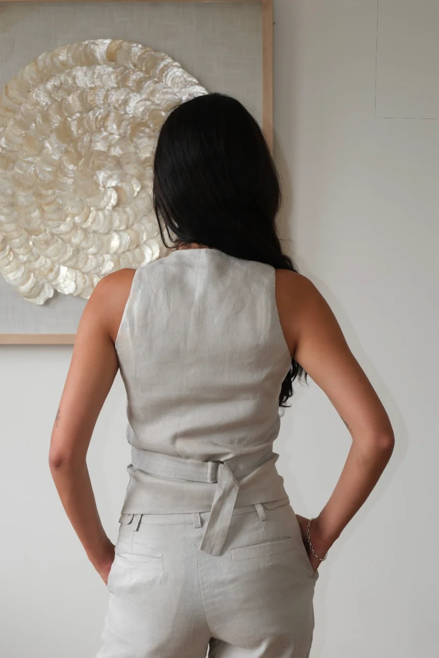 Linen Highline Waistcoat | Stone - Image 4